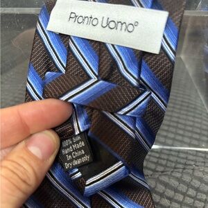 Pronto Uomo Blue and Brown Stripe Silk Tie